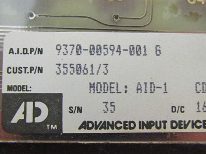 AD Advance 9370-00594-001G AID-1 Operator Interface Panel Keypad 355061/3 E87309