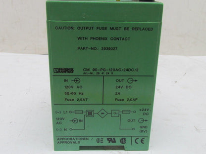 Phoenix Contact CM 90-PS-120AC/24DC/2 2939027 Power Supply Unit 120VAC 24VDC 2