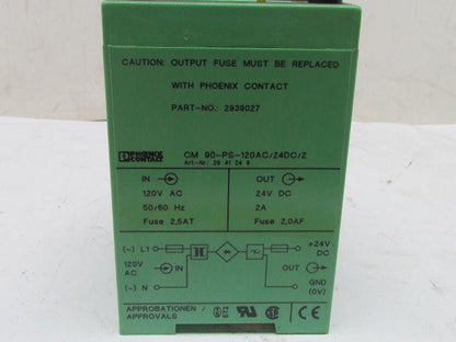 Phoenix Contact CM 90-PS-120AC/24DC/2 2939027 Power Supply Unit 120VAC 24VDC 2