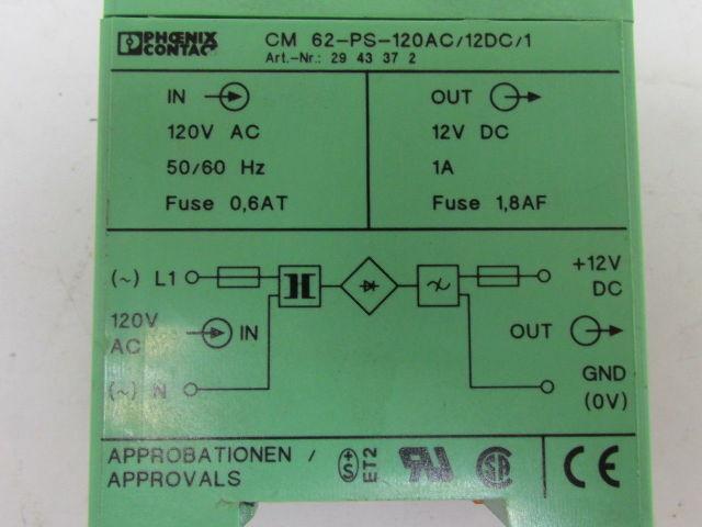 Phoenix Contact CM 62-PS-120AC/12DC/1 2943372 Power Supply Unit 120VAC 12VDC Out