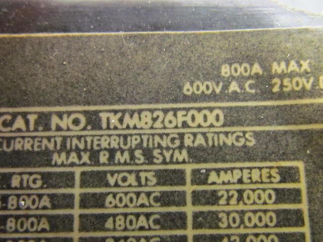 GE TKM826F000 2-Pole 800 Amp Circuit Breaker 250VDC 600VAC Bolt-On Panel Mount