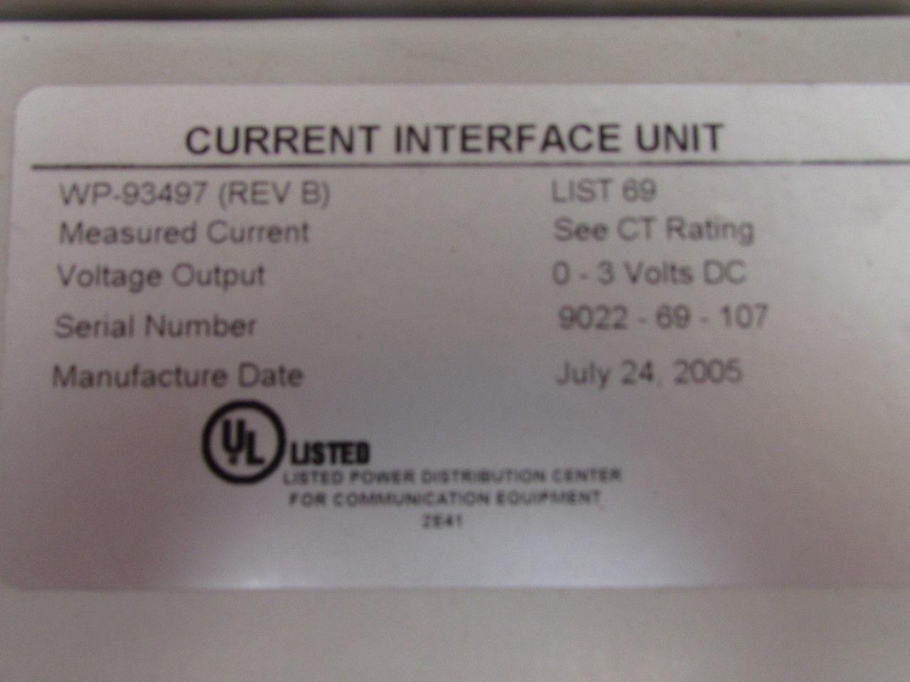 Tyco WP-93497 0-3 Volt DC Current Interface Unit Galaxy/Millenium Controller 3PH