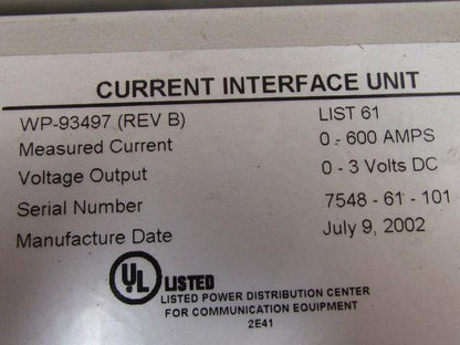 Tyco WP-93497 AC Current Interface CIU 0-3VDC 1PH Galaxy Millennium Controller