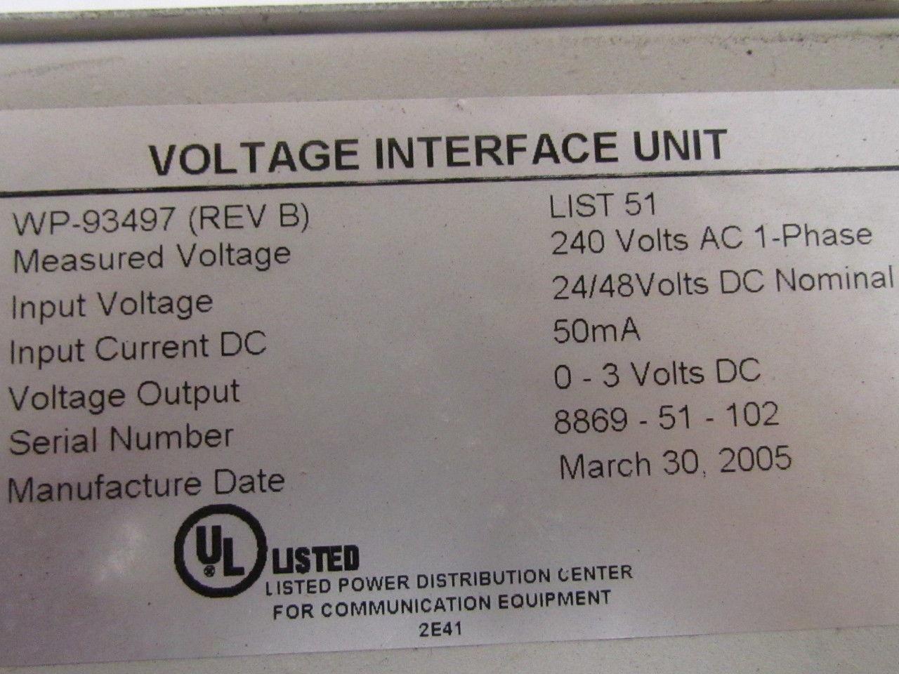Tyco WP-93497 AC Voltage Interface VIU 0-3VDC 1PH Galaxy Millennium Controller