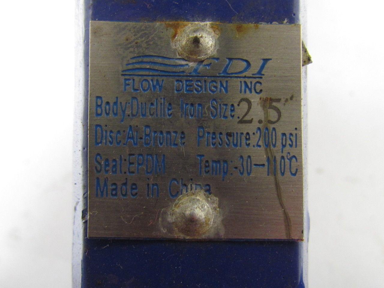 Flow Design Watts BF Ser Buttefly Valve 2.5"Ductile Iron Disc Ai-Bronze 200PSI