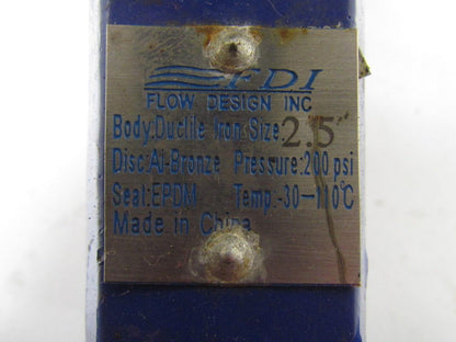 Flow Design Watts BF Ser Buttefly Valve 2.5"Ductile Iron Disc Ai-Bronze 200PSI