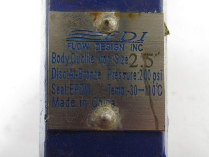 Flow Design Watts BF Ser Buttefly Valve 2.5"Ductile Iron Disc Ai-Bronze 200PSI