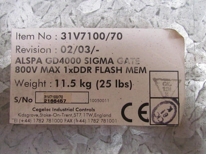 ALSPA GD4000 SIGMA Gate Variable Speed & Torque Drive 800V Max 1xDDR Flash Mem