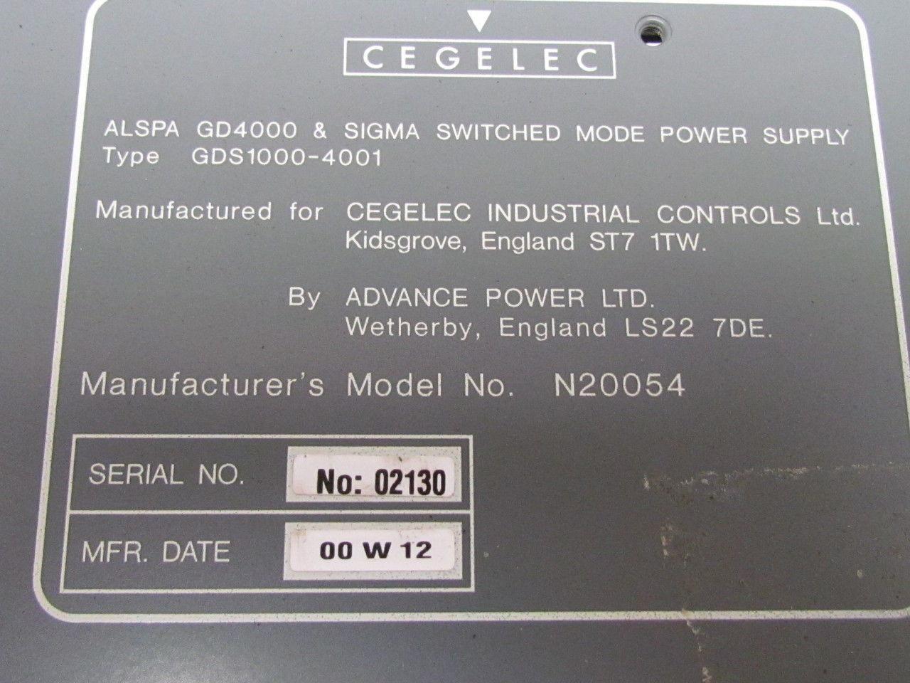 Cegelec ALSTOM N20054 ALSA GD4000 SIGMA Switched Mode Power Supply GDS1000-4001