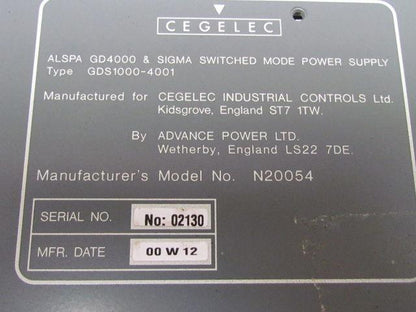 Cegelec ALSTOM N20054 ALSA GD4000 SIGMA Switched Mode Power Supply GDS1000-4001