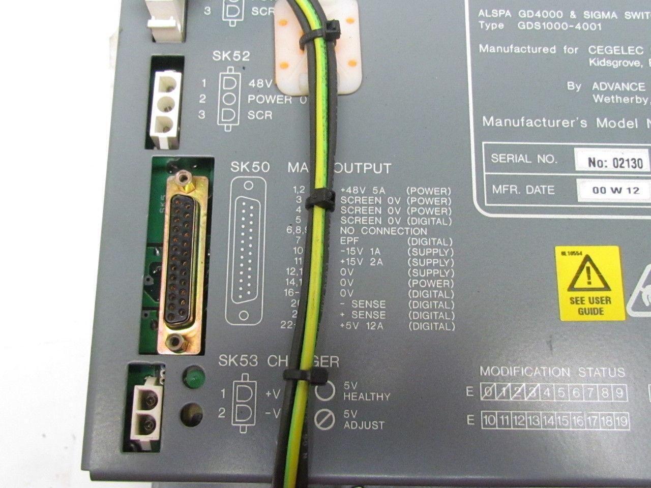 Cegelec ALSTOM N20054 ALSA GD4000 SIGMA Switched Mode Power Supply GDS1000-4001