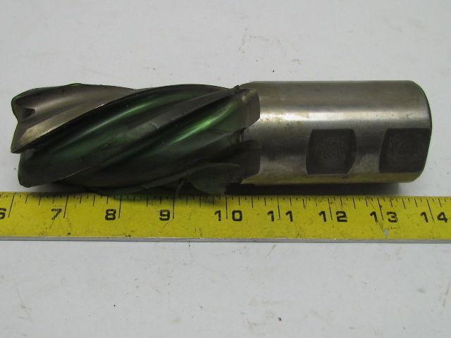 M2 2" Left Hand 6 Flute HSS 4" Cut End Mill 2" Straight Shank Sharpened