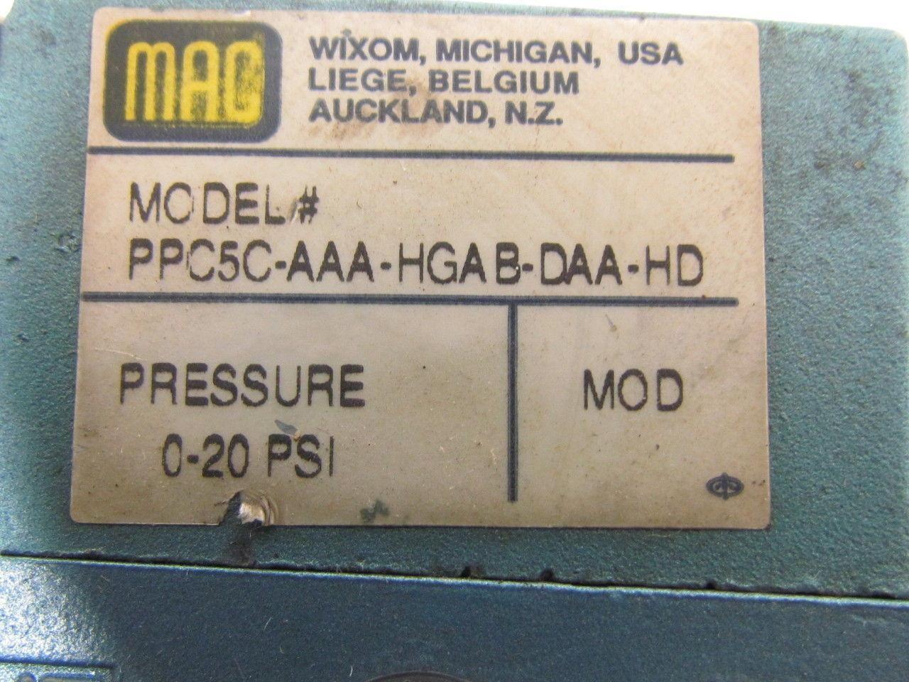 MAC PPC5C-AAA-HGAB-DAA-HD Solenoid Valve 1/8" NPT Ports 0-20 PSI 18 To 28VDC