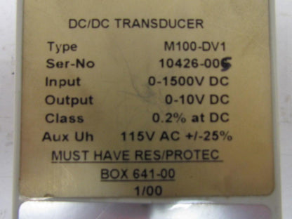 M100-DV1 DC/DC Transducer w/Matching Protective-Resistor IP 0-1500VDC OP 0-10VDC
