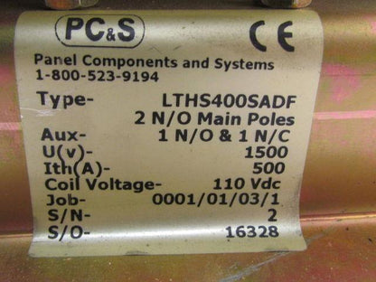 Panel Components LTHS400SADF Contactors 2 N/O Main Poles Aux Contacts 1N/O 1N/C