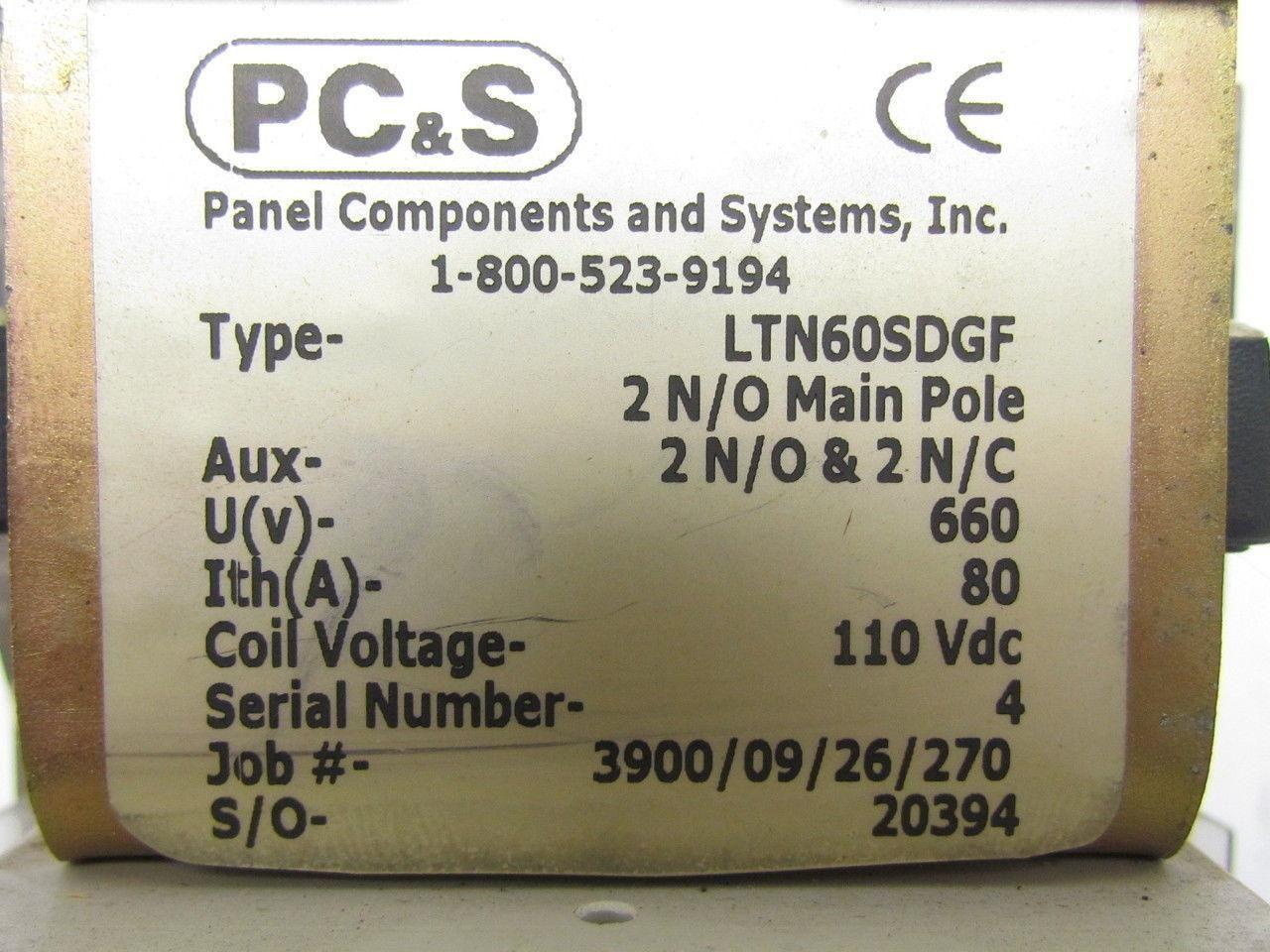 Panel Components LTN60SDGF Contactor 2 N/O Main Pole Aux Contacts 2 N/O 2 N/C