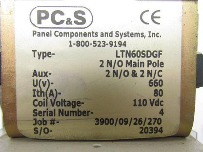 Panel Components LTN60SDGF Contactor 2 N/O Main Pole Aux Contacts 2 N/O 2 N/C