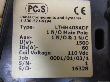 Panel Components LTHH40SADF Contactor 1N/O Main Pole Aux Contacts 1 N/O & 1 N/C