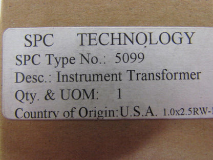 SPC 5099 E175133 Instrument Transformer 1.0x2.5RW-100 600V 1.33 50-400Hz Current