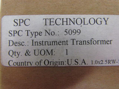 SPC 5099 E175133 Instrument Transformer 1.0x2.5RW-100 600V 1.33 50-400Hz Current
