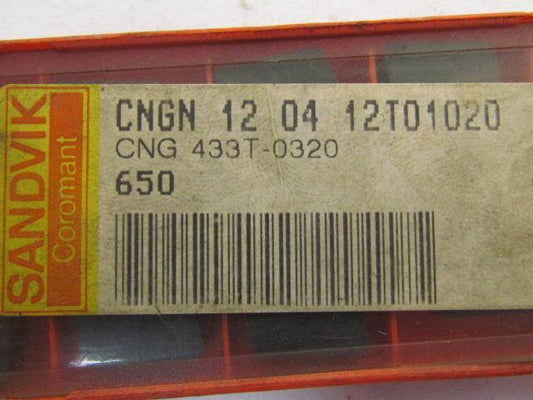 Sandvik CNGN 12 04 12T01020 CNG 433T-0320 Turning Insert Grade 650 Box of 10pcs