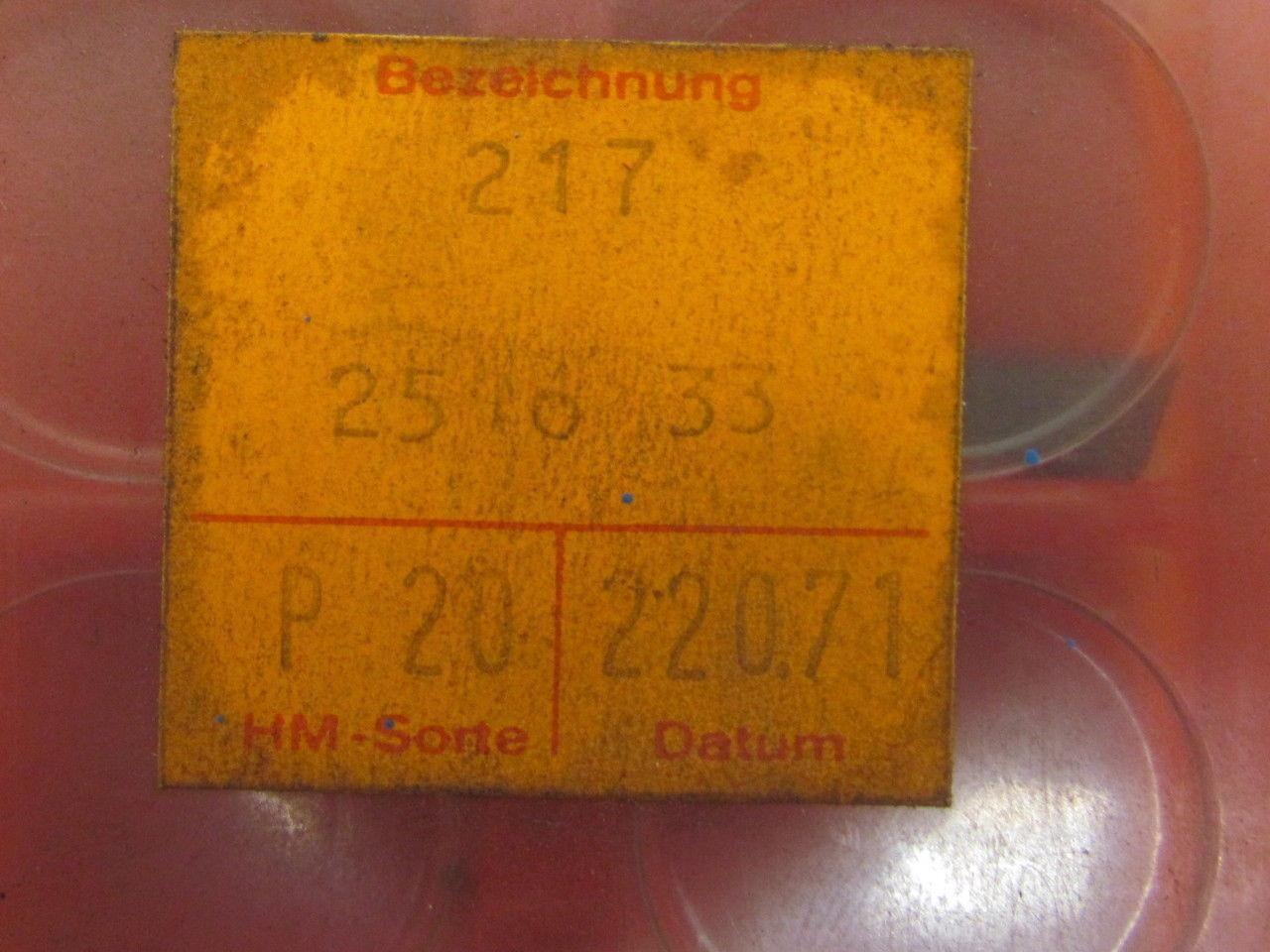 Horn 217.2516.33 P20 220.71 Carbide Insert P20 217 Box of 8pcs