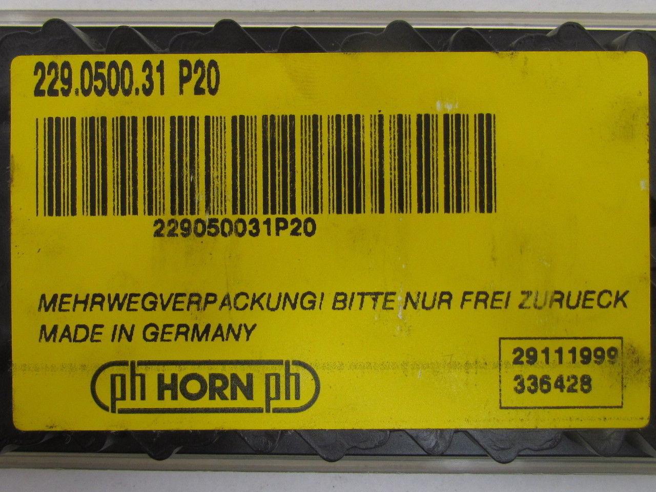 Horn 229.0500.31 P20 Carbide Grooving Insert P20 Box of 10