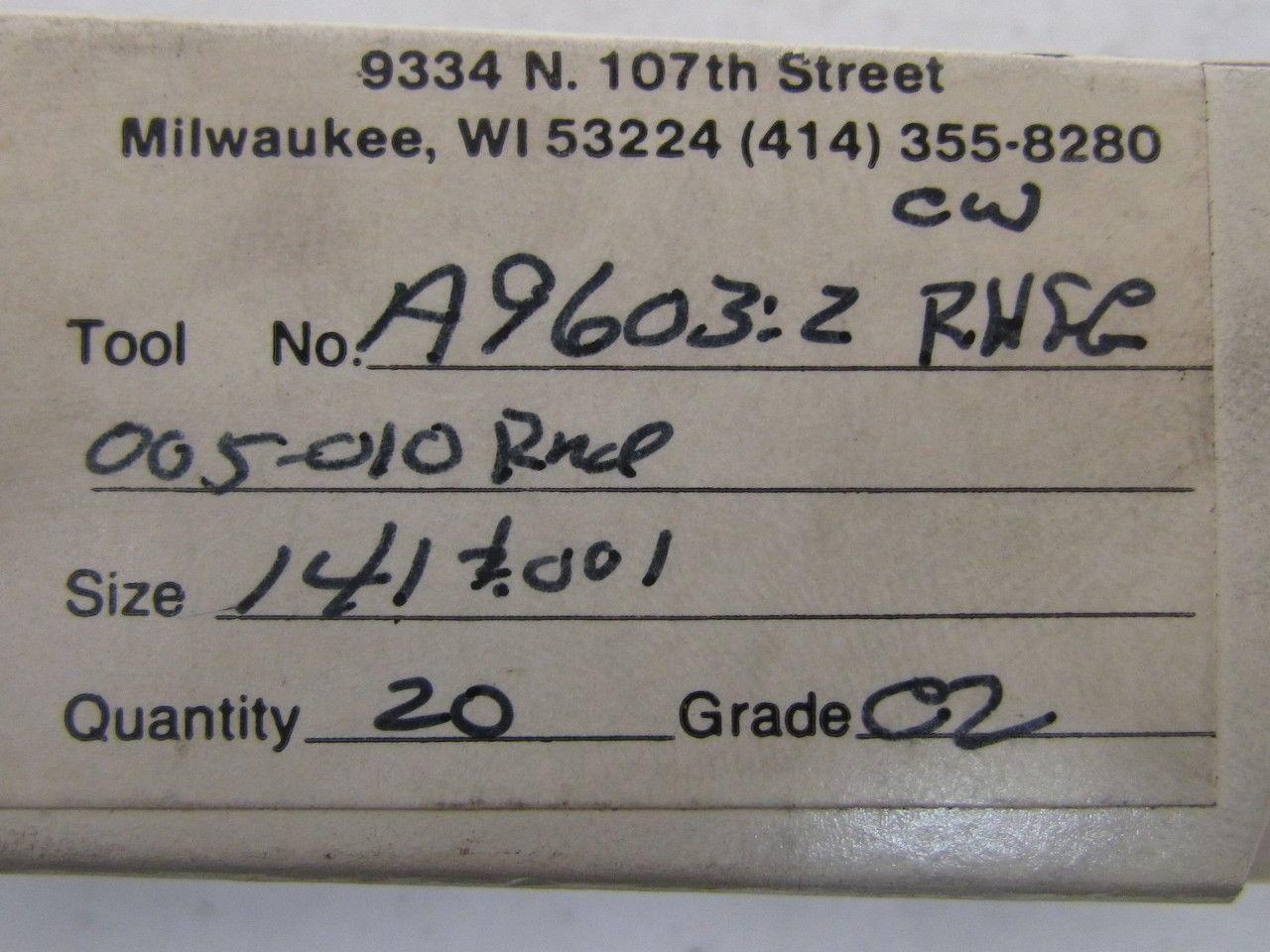 Allied Tool Products A9603:2 Carbide Grooving Insert Grade C2 Box of 20