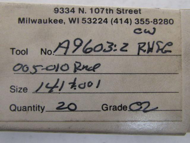 Allied Tool Products A9603:2 Carbide Grooving Insert Grade C2 Box of 20