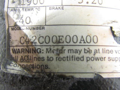 Cleveland C42C00E00A00 Permanent magnet Servo Motor 60 Lbs/In 115V 1900RPM