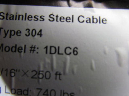Dayton 1DLC6 Stainless Steel Cable 3/16" Dia 250' Roll Type 304 740Lb Capacity