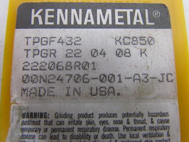 Kennametal TPGF432 KC850 TPGR 22 04 08K Carbide Insert Grade KC850 Box of 10pcs