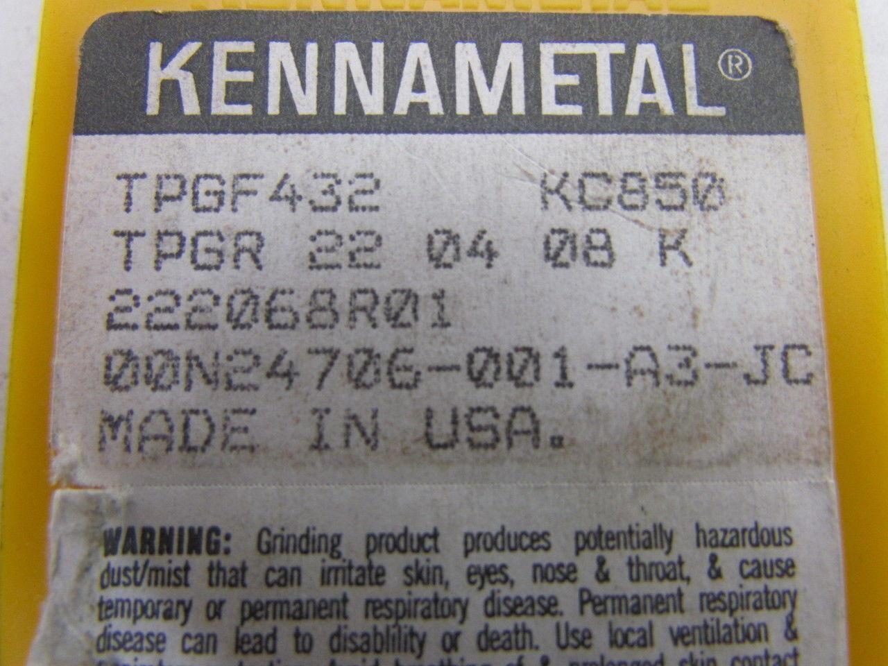 Kennametal TPGF432 KC850 TPGR 22 04 08K Carbide Insert Grade KC850 Box of 10pcs