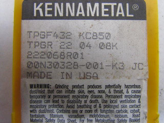 Kennametal TPGF432 KC850 TPGR 22 04 08K Carbide Insert Grade KC850 Box of 9pcs
