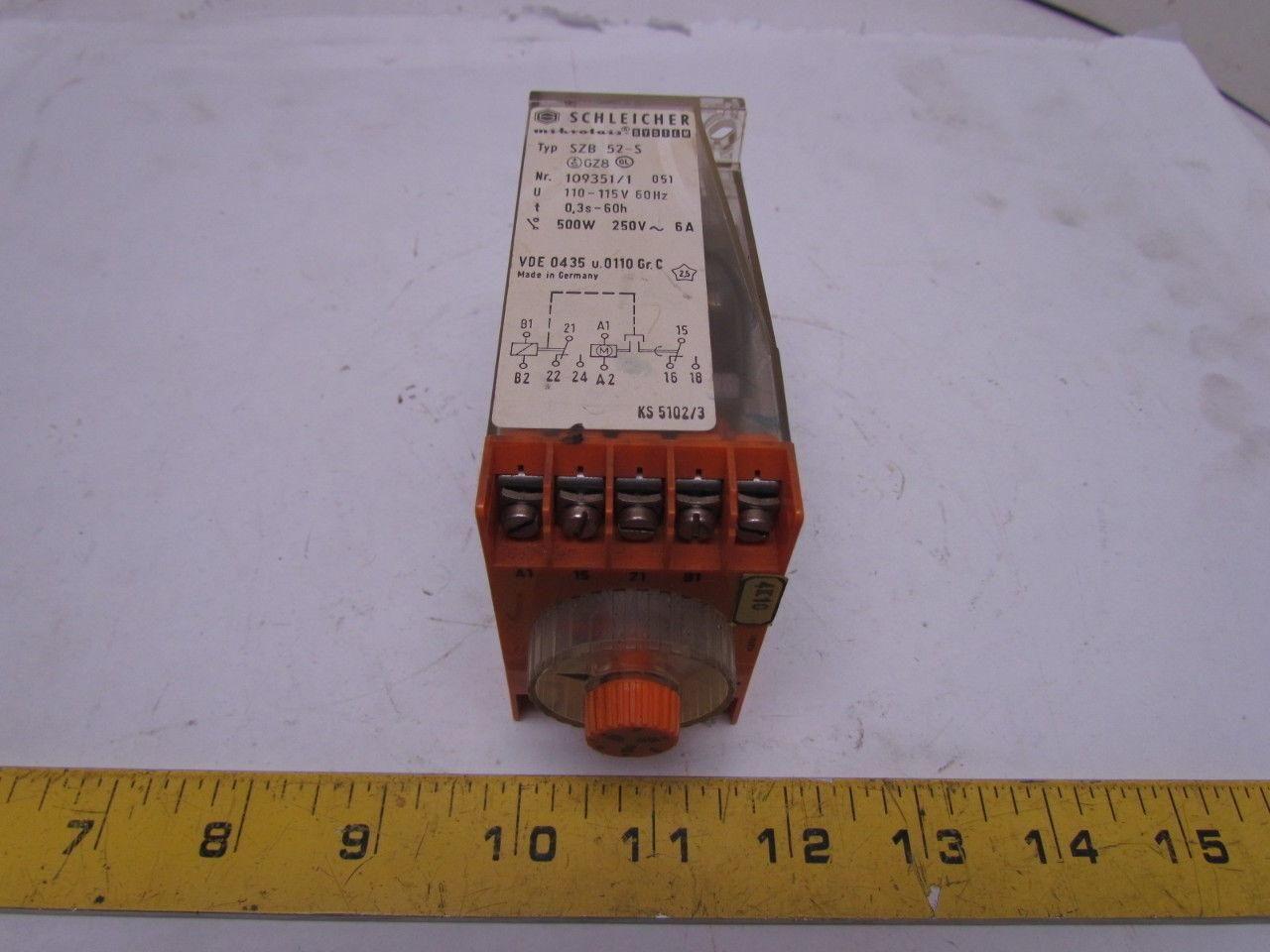 Schleicher Mikrolais SZB 52-S On-Delay Timer Relay 3Sec-60Hrs 110-115V