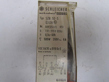 Schleicher Mikrolais SZB 52-S On-Delay Timer Relay 3Sec-60Hrs 110-115V