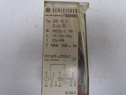 Schleicher Mikrolais SZB 52-S On-Delay Timer Relay 3Sec-60Hrs 110-115V
