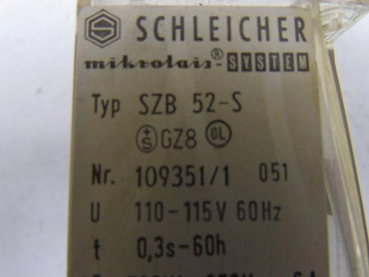 Schleicher Mikrolais SZB 52-S On-Delay Timer Relay 3Sec-60Hrs 110-115V