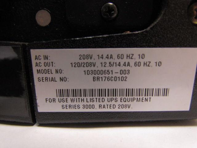 Powerware 103000651003 Distribution Module Ser 3000 208V In 120/208V Out IBM/UPS