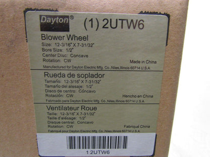 2UTW6 Direct Drive Double Inlet Forward Curve Concave Fan Blower Wheel 12-3/16"