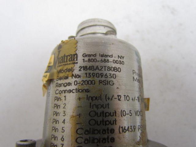 Viatran 2184BA2T80B0 Pressure Transducer 0-2000 PSIG Range 5000 PSIG Model 218