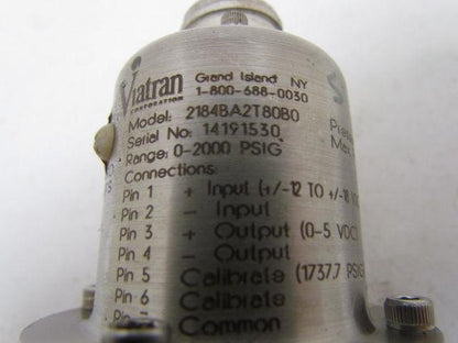 Viatran 2184BA2T80B0 Pressure Transducer 0-2000 PSI Range 5000 PSI Max Model 218
