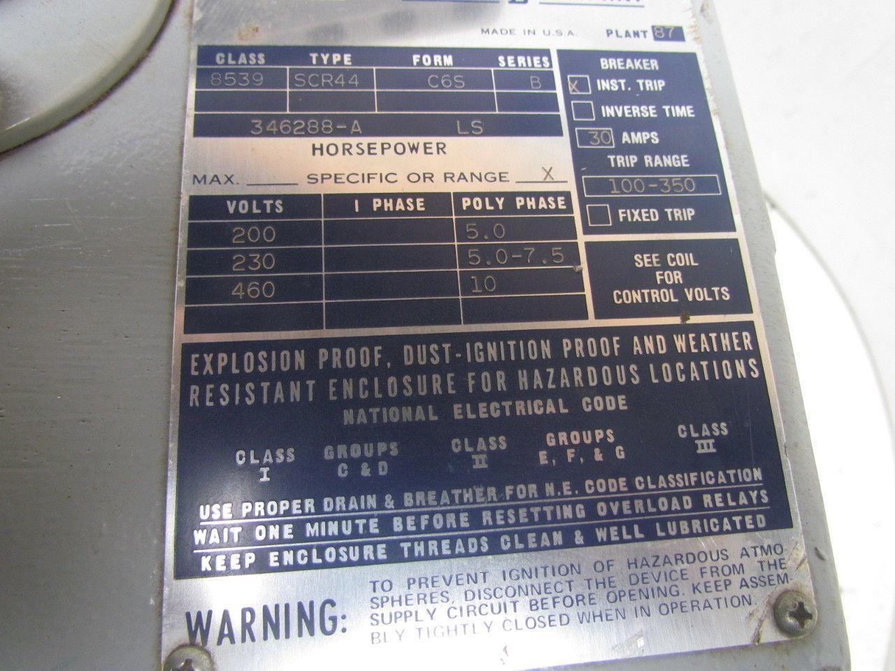 Square-D 346288-A LS Spin Top Explosion Proof Starter Type SCR44 200-460V