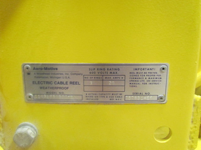 Aero-Motive Retractable Electric Cable Reel 45' 110V 12/3 Cord 20Amp 3-Ring 600V