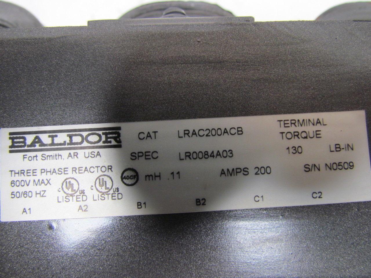 Baldor LRAC200ACB 3-Phase Line Reactor 150Hp 460V 200 Amp 0.11mH 130 Lb-IN 600V