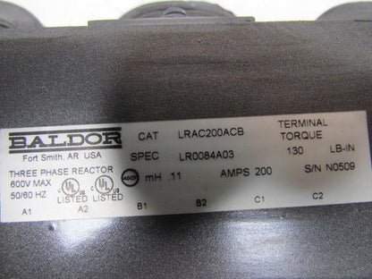 Baldor LRAC200ACB 3-Phase Line Reactor 150Hp 460V 200 Amp 0.11mH 130 Lb-IN 600V
