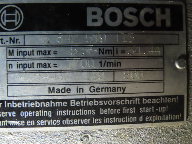 Bosch 3 842 519 115 Gear Box Speed Reducer w/Center-Mount Drive 3/4HP 230/460V