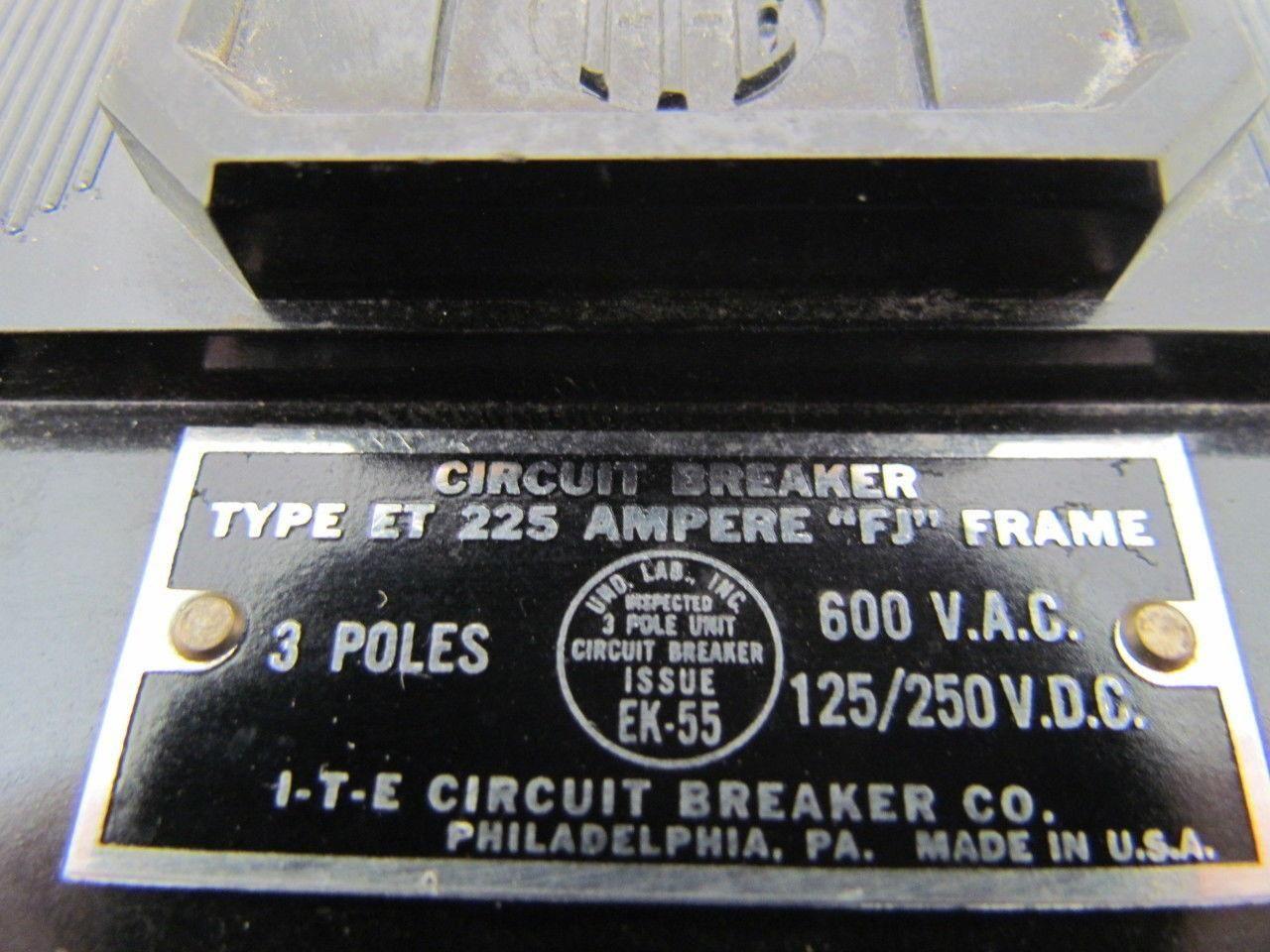 ITE ET225 70amp 3-pole 600V Circuit Breaker W/ Adjustable trip FJ style Frame