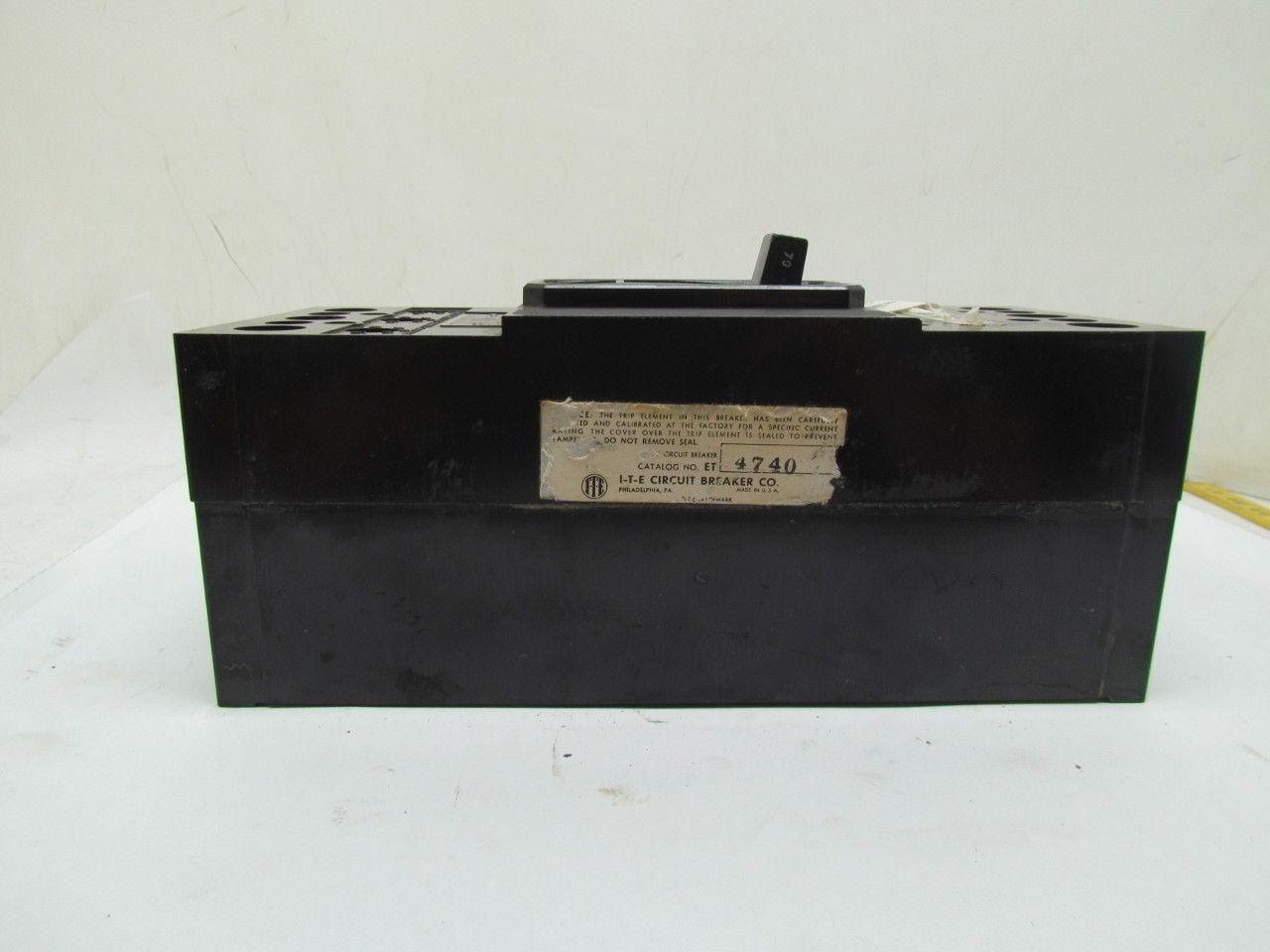 ITE ET225 70amp 3-pole 600V Circuit Breaker W/ Adjustable trip FJ style Frame