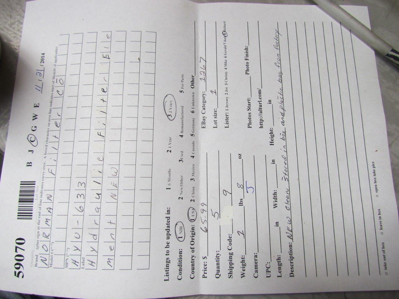 NORMAN Filter Co HYU-633 Hydraulic Filter Element NEW